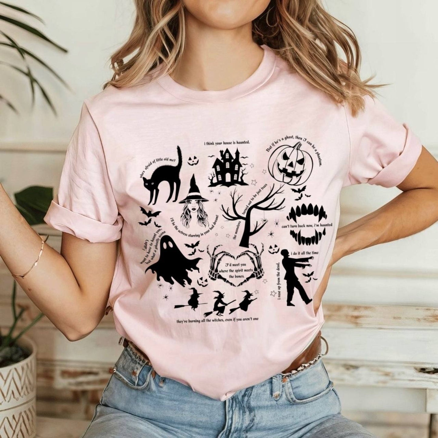 Halloween Graphic Shirt Relaxed Fit Crew Neck Spooky Print Casual Pullover Top - Image 9