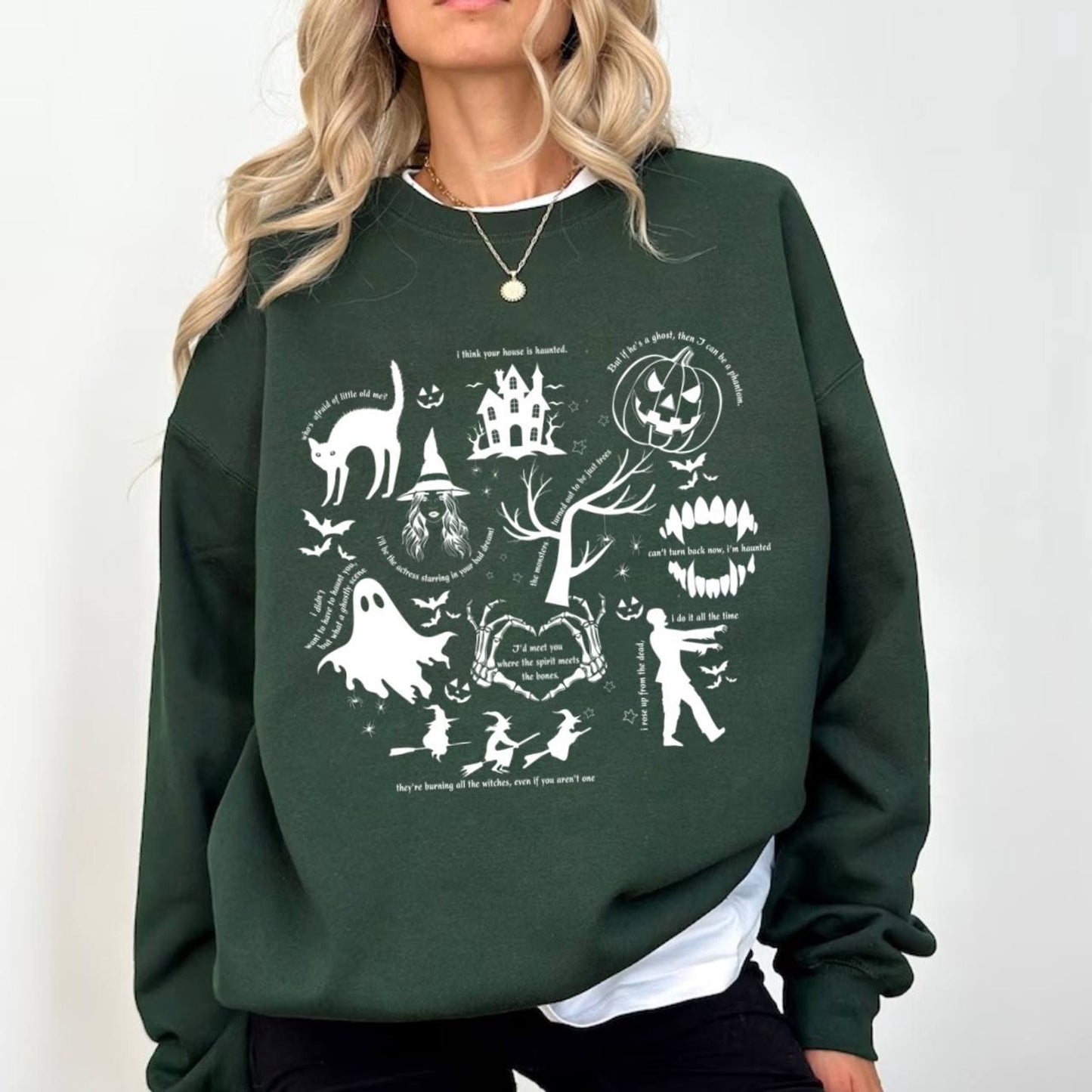 Halloween Graphic Shirt Relaxed Fit Crew Neck Spooky Print Casual Pullover Top - Image 7