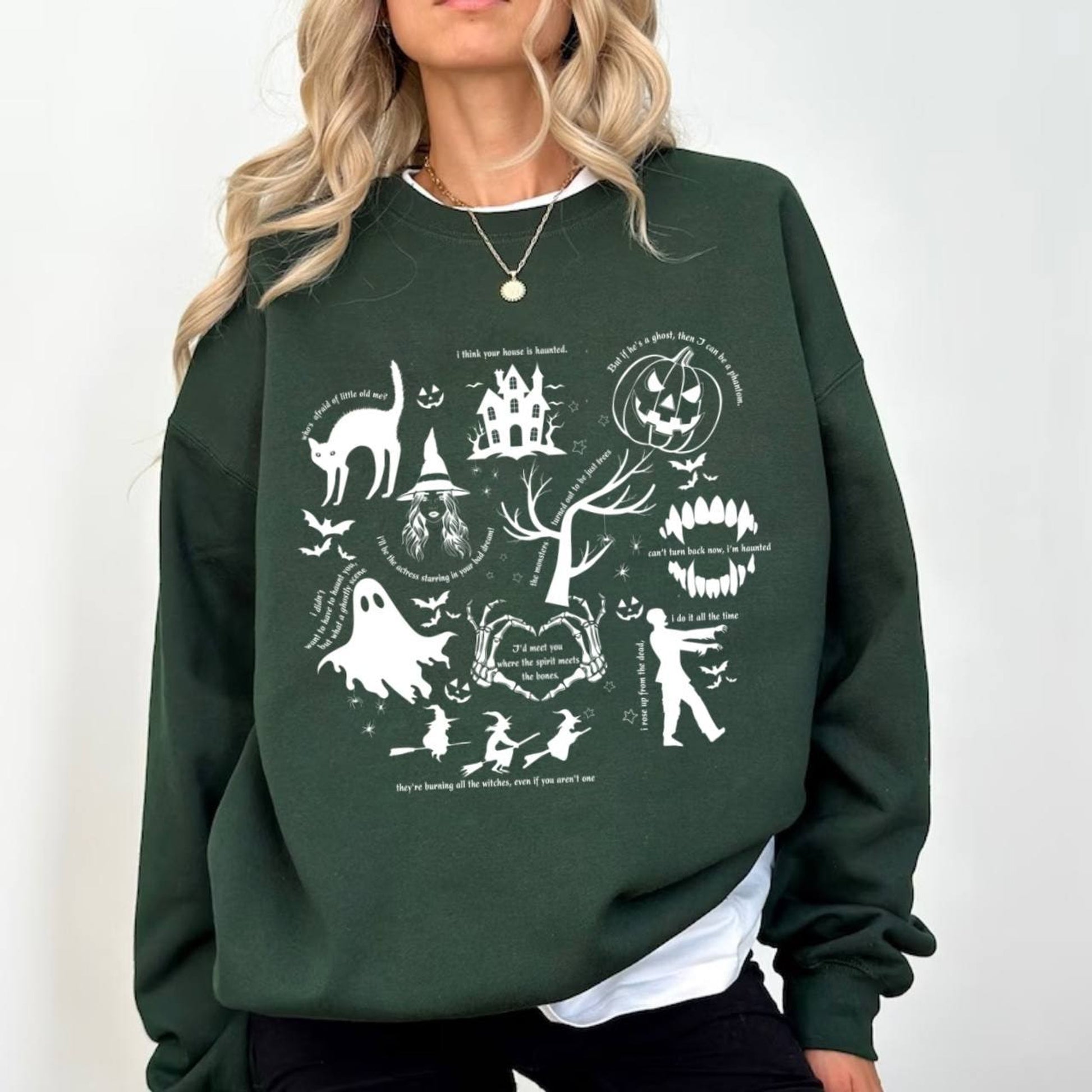 Halloween Graphic Shirt Relaxed Fit Crew Neck Spooky Print Casual Pullover Top - Image 7