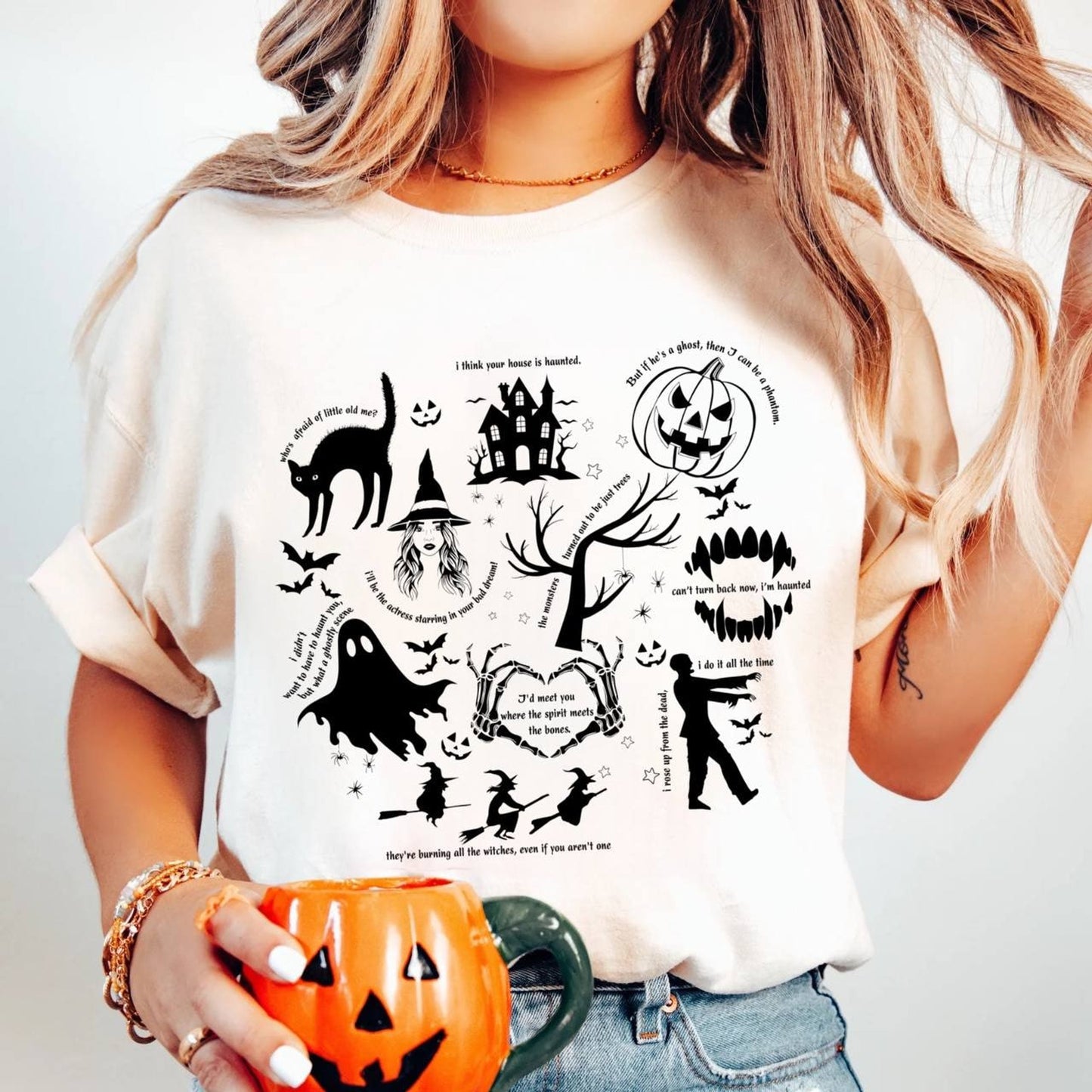 Halloween Graphic Shirt Relaxed Fit Crew Neck Spooky Print Casual Pullover Top - Image 10