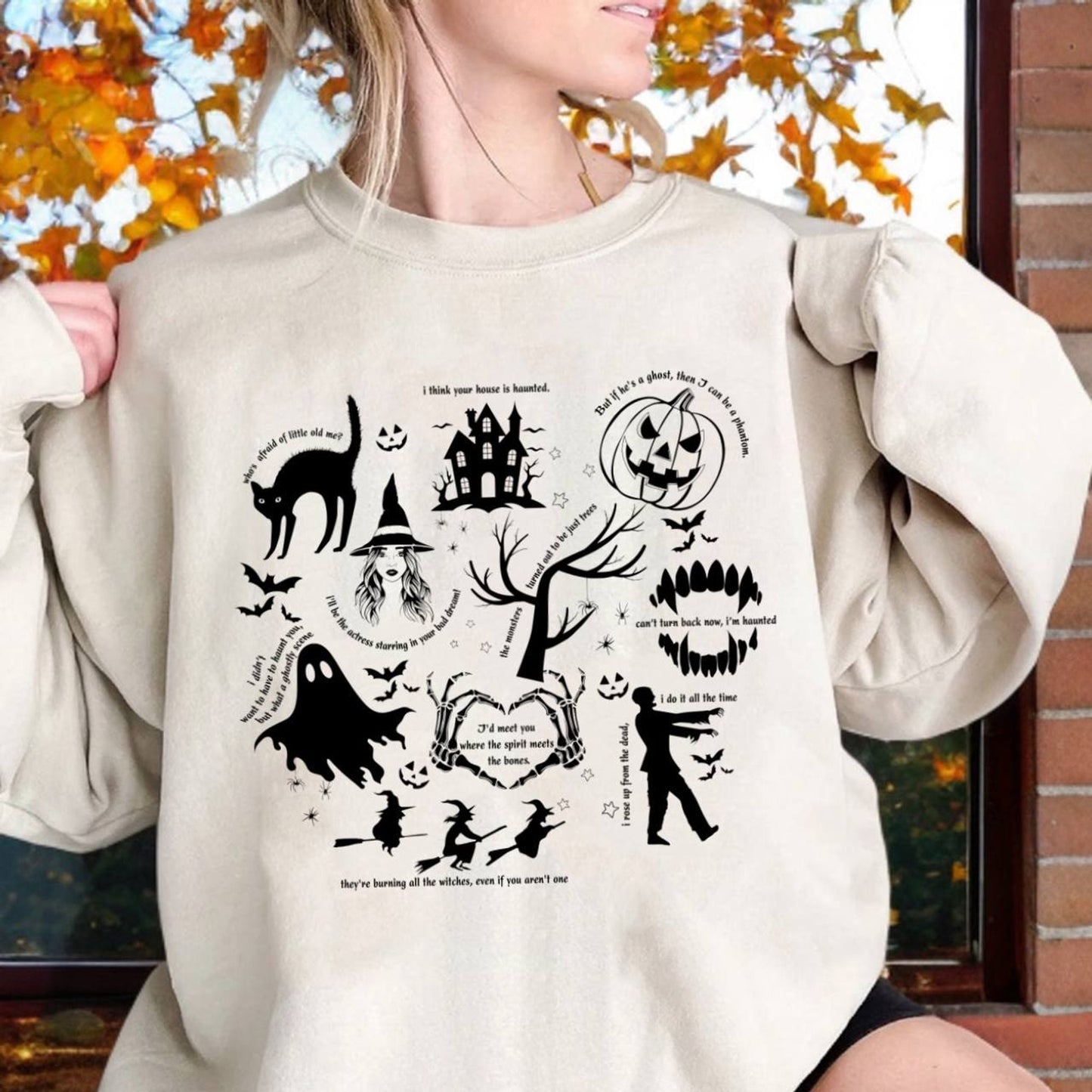 Halloween Graphic Shirt Relaxed Fit Crew Neck Spooky Print Casual Pullover Top - Image 6
