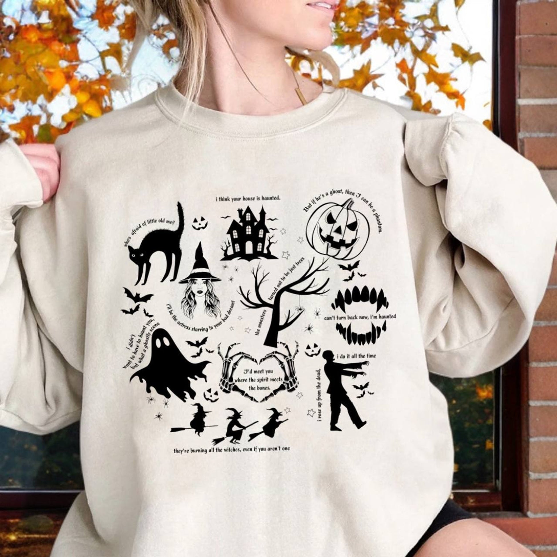 Halloween Graphic Shirt Relaxed Fit Crew Neck Spooky Print Casual Pullover Top - Image 6