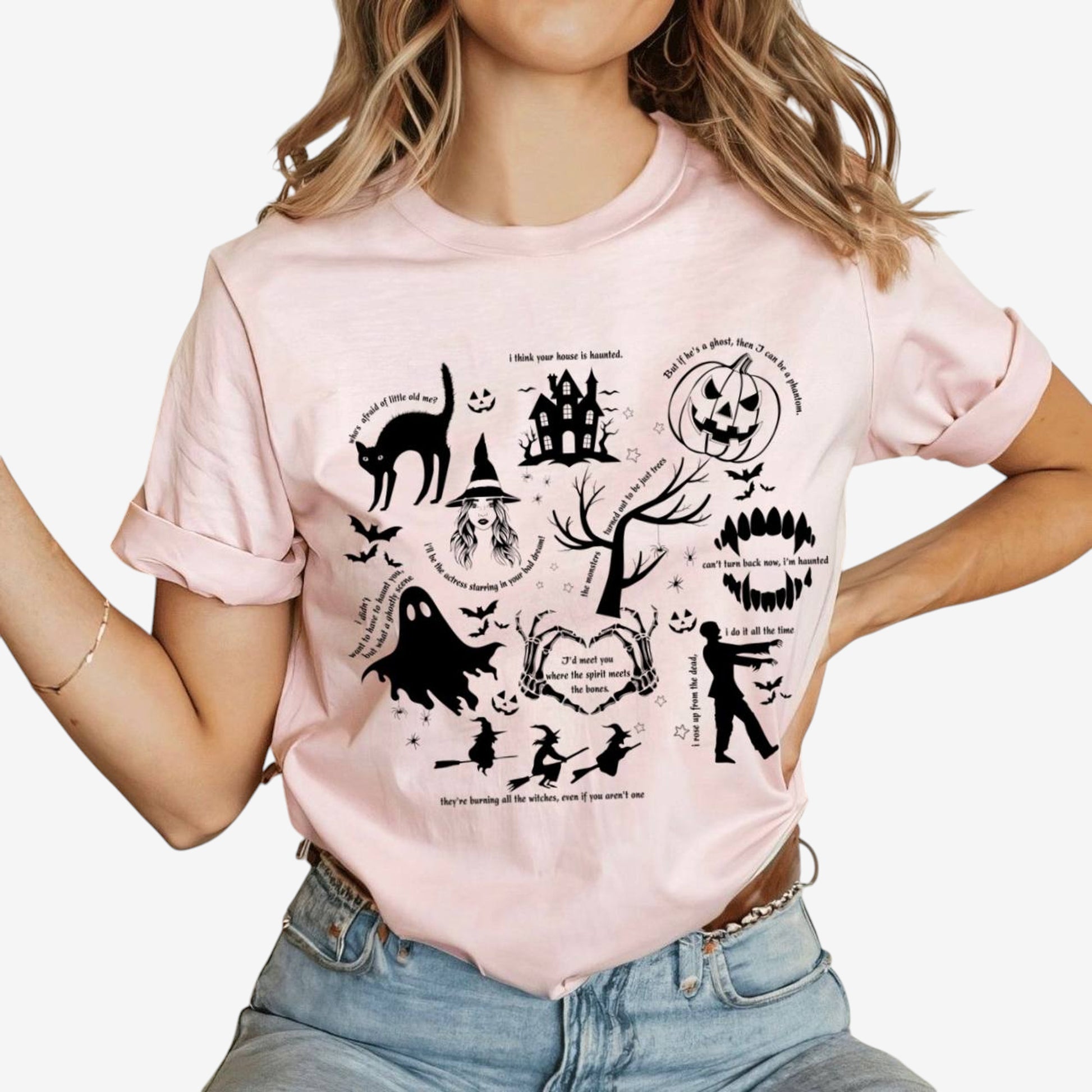 Halloween Graphic Shirt Relaxed Fit Crew Neck Spooky Print Casual Pullover Top - Image 5