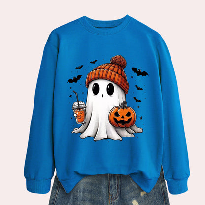 Halloween Graphic Sweatshirt Ghost Pumpkin Long Sleeve Crewneck - Image 1