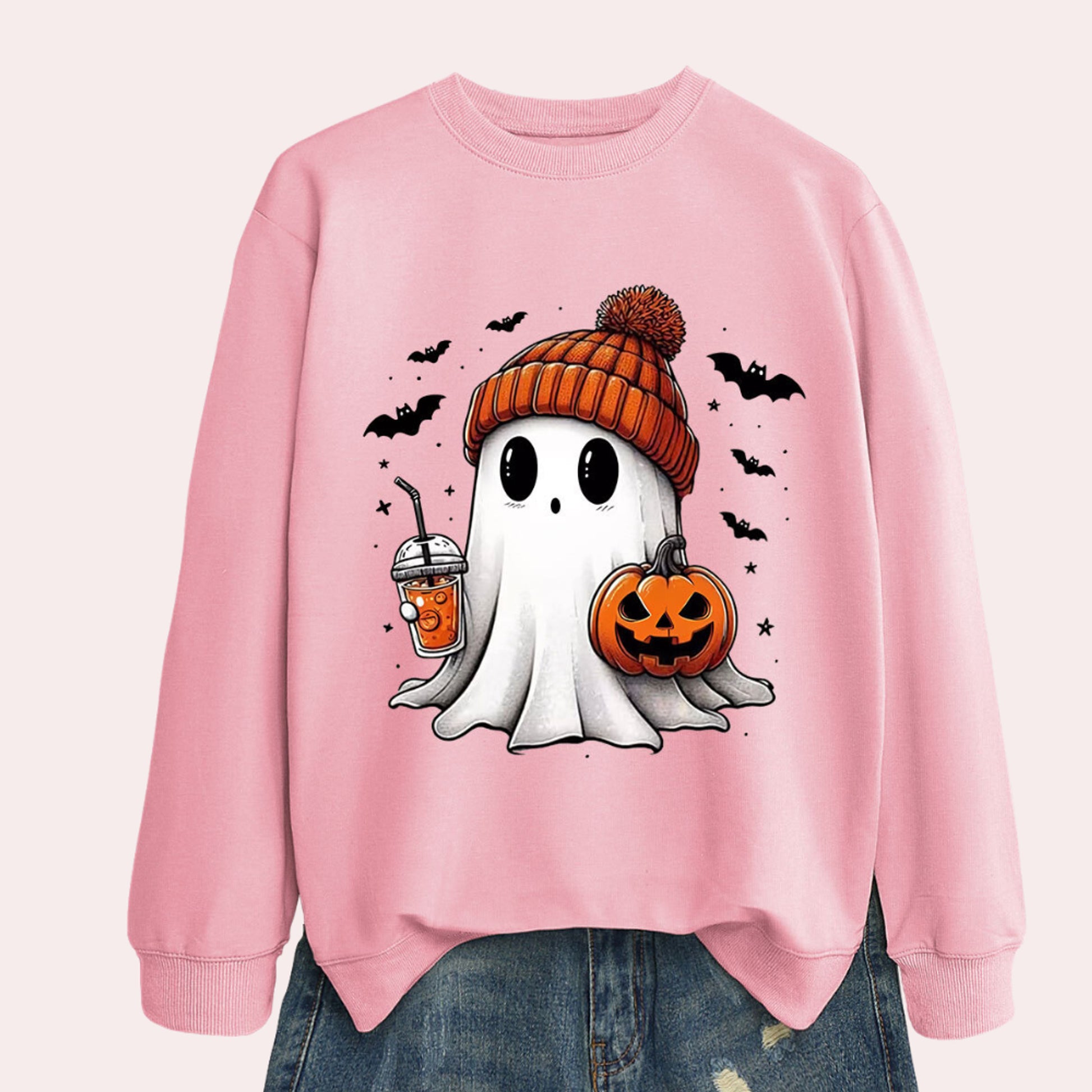 Halloween Graphic Sweatshirt Ghost Pumpkin Long Sleeve Crewneck - Image 6