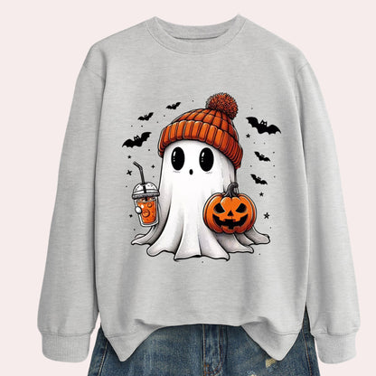 Halloween Graphic Sweatshirt Ghost Pumpkin Long Sleeve Crewneck - Image 2