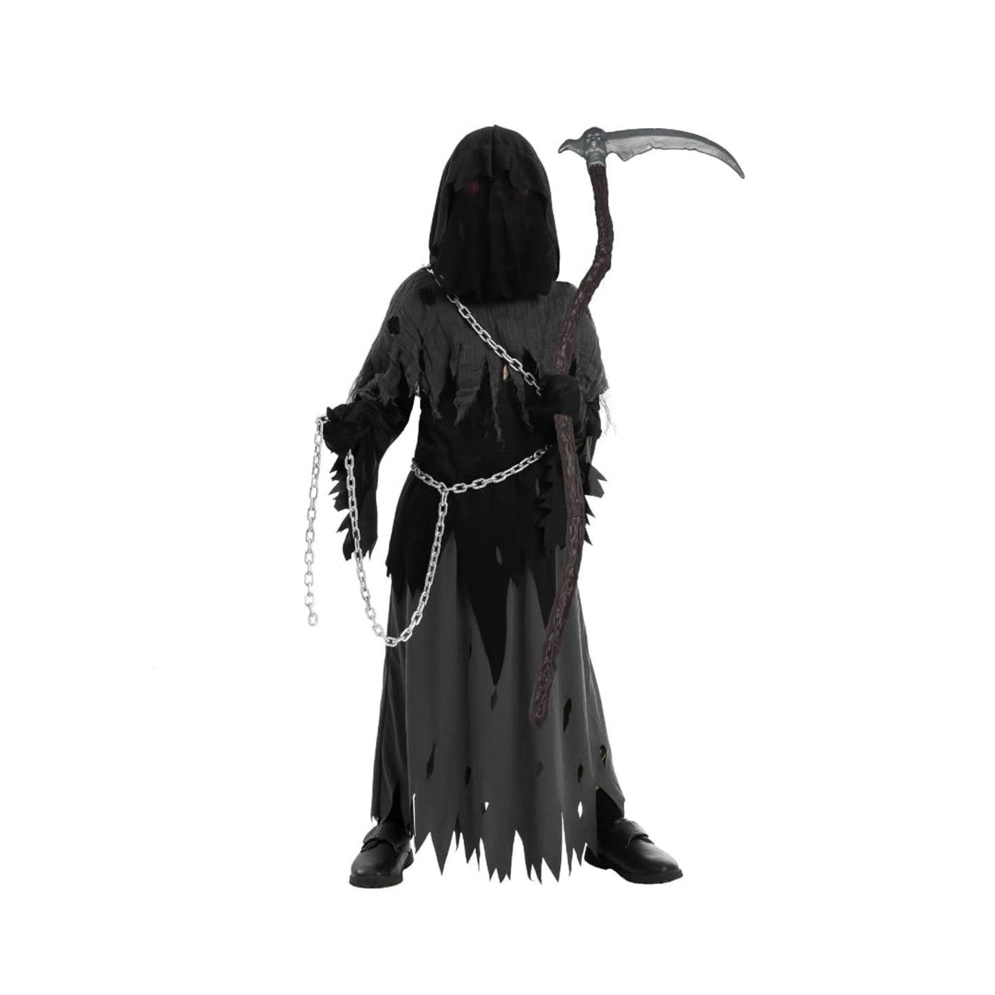 Halloween Grim Reaper Costume For Kids Hooded Robe Set With Glowing Eyes - Image 8