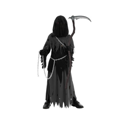 Halloween Grim Reaper Costume For Kids Hooded Robe Set With Glowing Eyes - Image 8