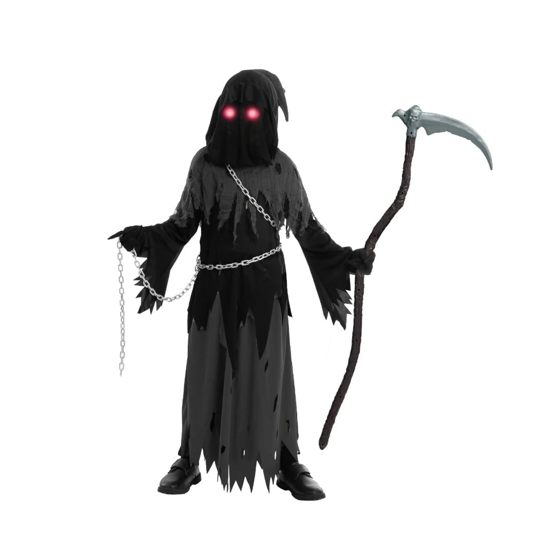 Halloween Grim Reaper Costume For Kids Hooded Robe Set With Glowing Eyes - Image 6