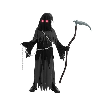 Halloween Grim Reaper Costume For Kids Hooded Robe Set With Glowing Eyes - Image 6