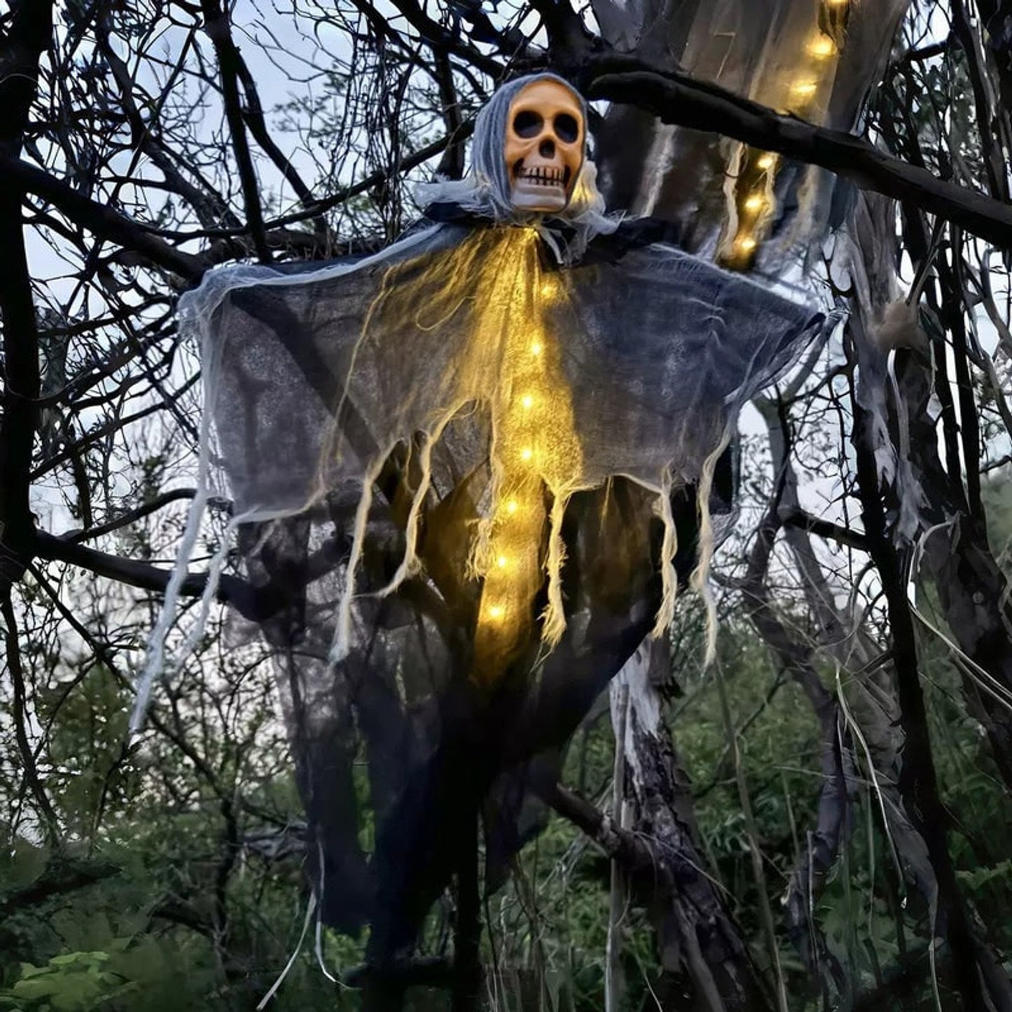 Halloween Hanging Ghost Spooky Decoration Draped Fabric Skull Light Indoor Festive - Image 6