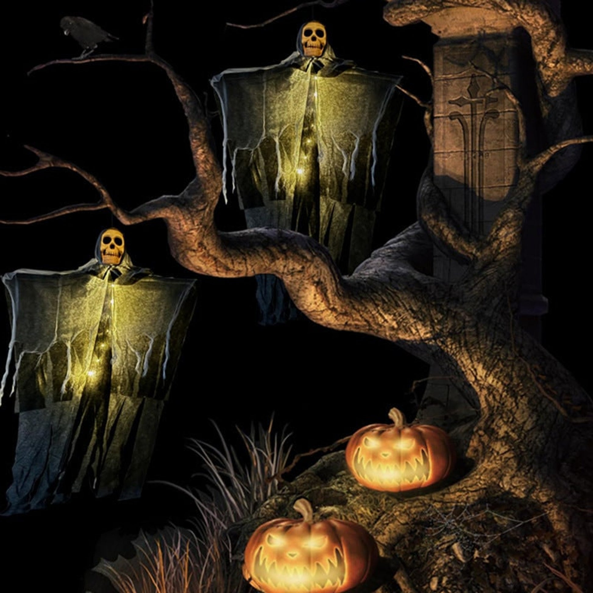 Halloween Hanging Ghost Spooky Decoration Draped Fabric Skull Light Indoor Festive - Image 5