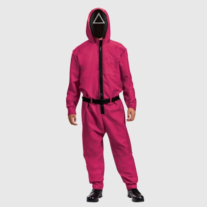 Halloween Jumpsuit Costume With Pink Hood And Belt For Party Complete Outfit - Image 2