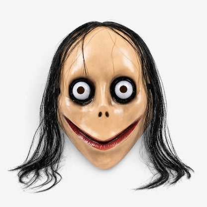 Halloween Mask Momo Creepy Scary Full Face Cosplay Costume Black Hair Horror - Image 1