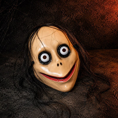 Halloween Mask Momo Creepy Scary Full Face Cosplay Costume Black Hair Horror - Image 2