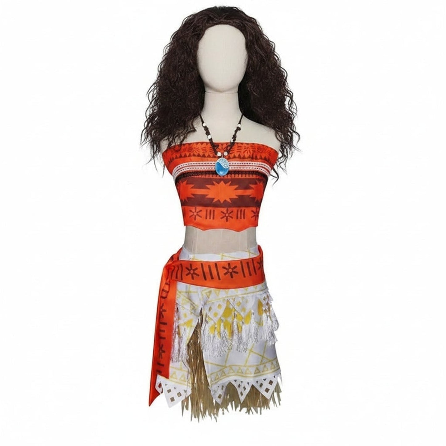Halloween Princess Costume For Women With Tropical Print Top Grass Skirt And Pendant - Image 7