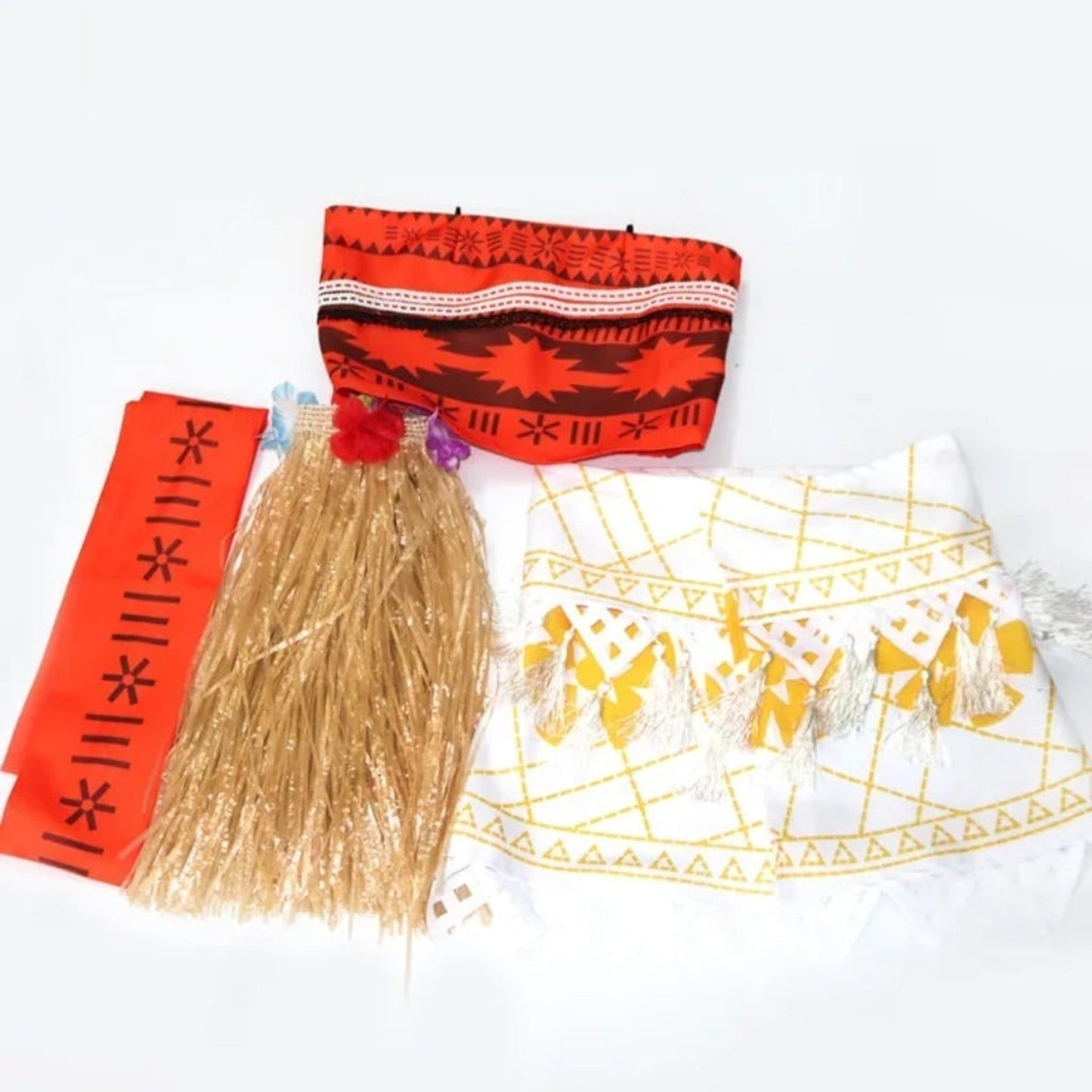 Halloween Princess Costume For Women With Tropical Print Top Grass Skirt And Pendant - Image 5