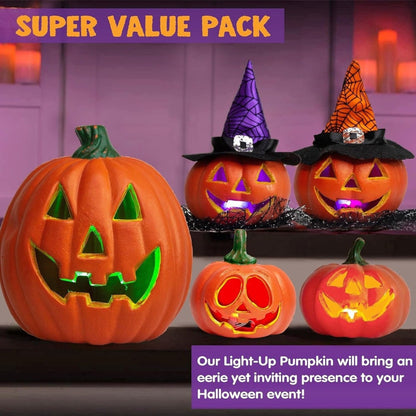Halloween Pumpkins Light Up LED Jack O'Lantern Collection Decor Battery Operated Freestanding Display - Image 4