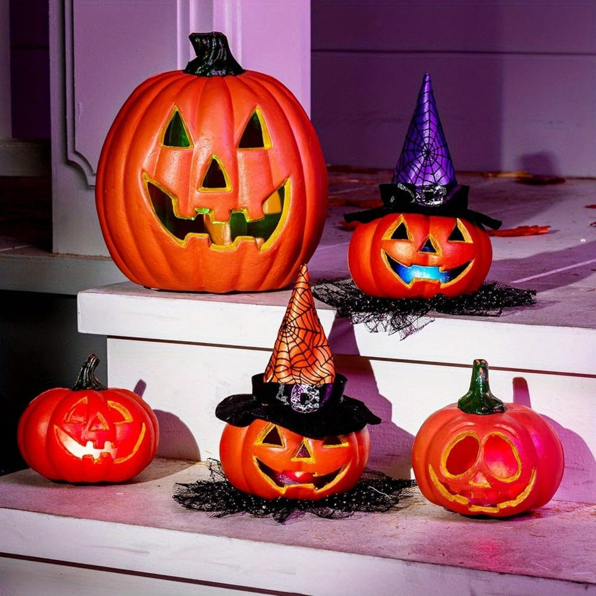 Halloween Pumpkins Light Up LED Jack O'Lantern Collection Decor Battery Operated Freestanding Display - Image 3