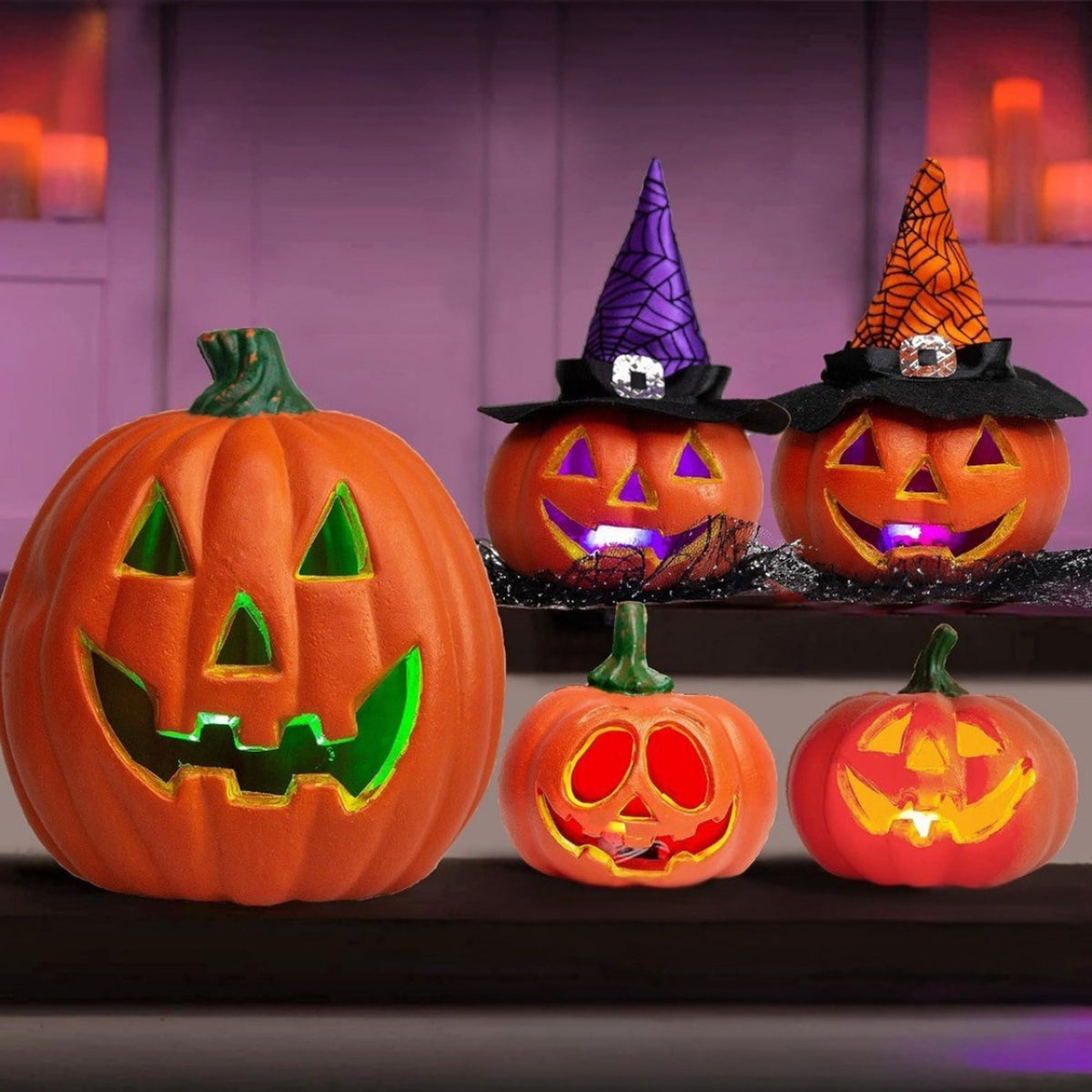 Halloween Pumpkins Light Up LED Jack O'Lantern Collection Decor Battery Operated Freestanding Display - Image 1