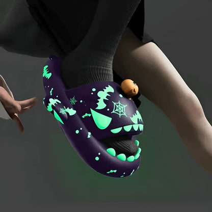 Halloween Shark Slippers Glow Dark Slides Pumpkin Design 65 Characters - Image 3