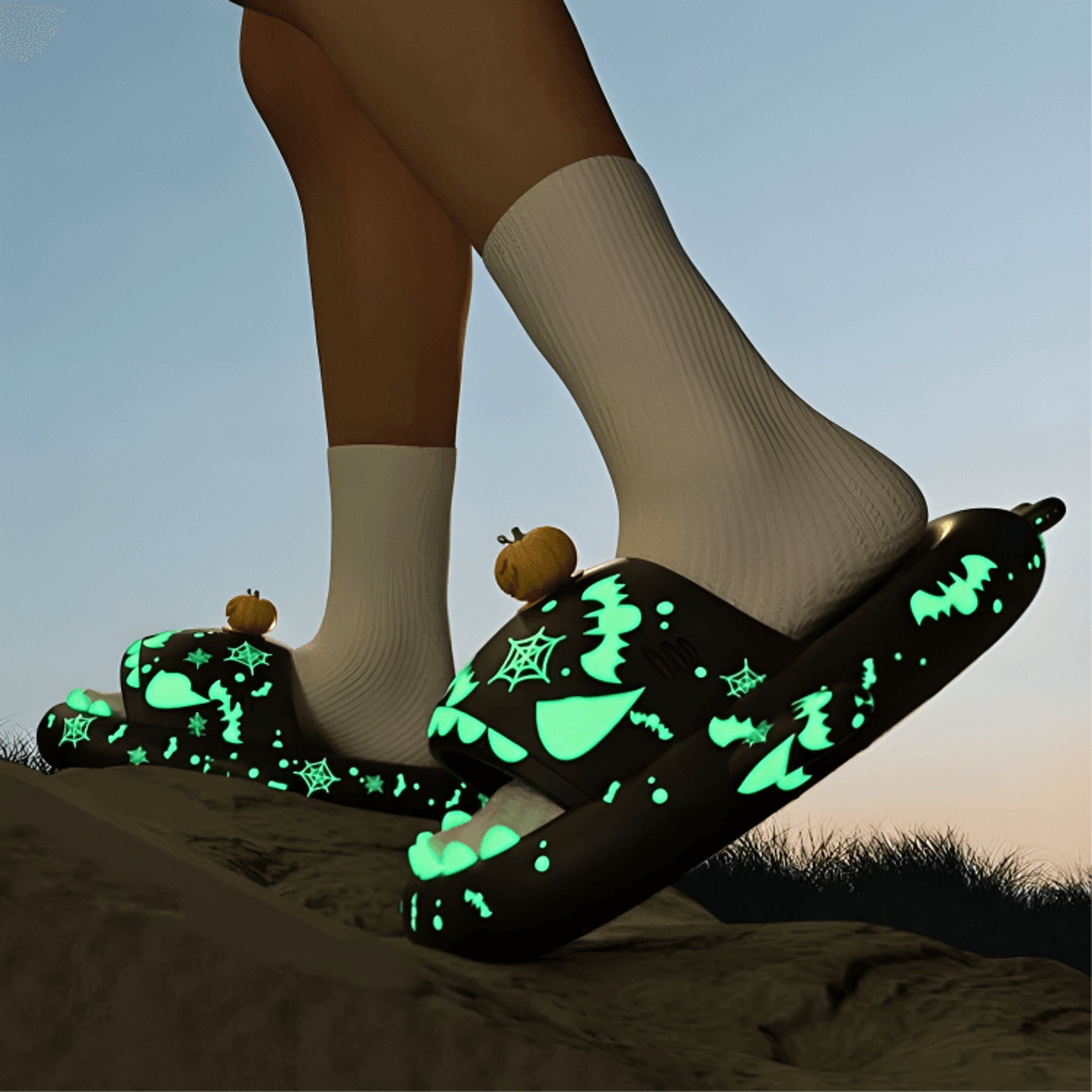 Halloween Shark Slippers Glow Dark Slides Pumpkin Design 65 Characters - Image 4