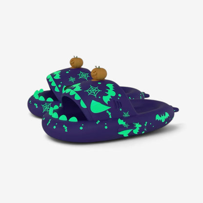 Halloween Shark Slippers Glow Dark Slides Pumpkin Design 65 Characters - Image 1