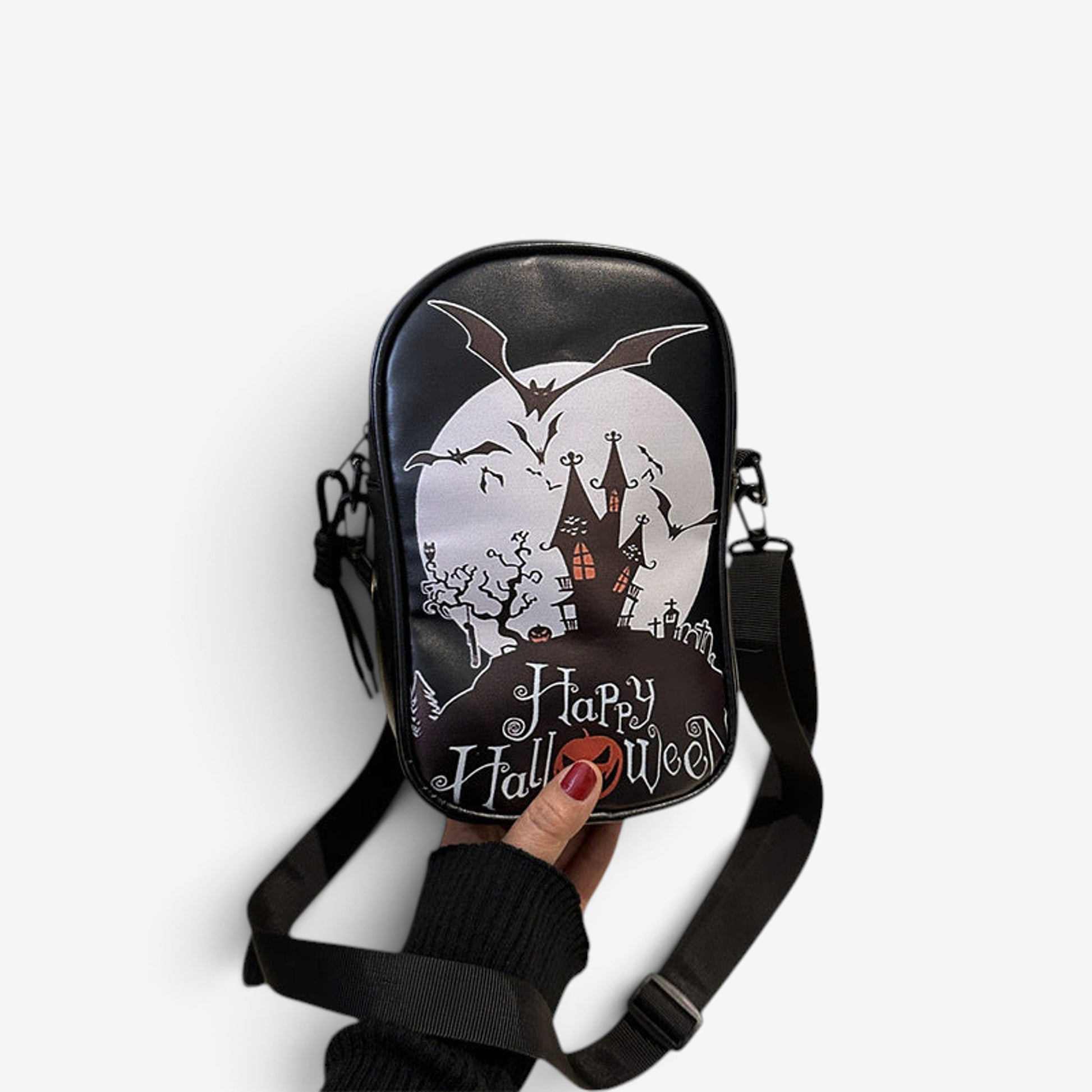 Halloween Shoulder Bag Crossbody Happy Haunted House Pumpkin Graphic Themed - Image 1