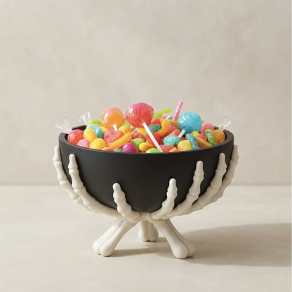 Halloween Skeleton Candy Bowl With White Hands And Gothic-inspired Decor - Image 1