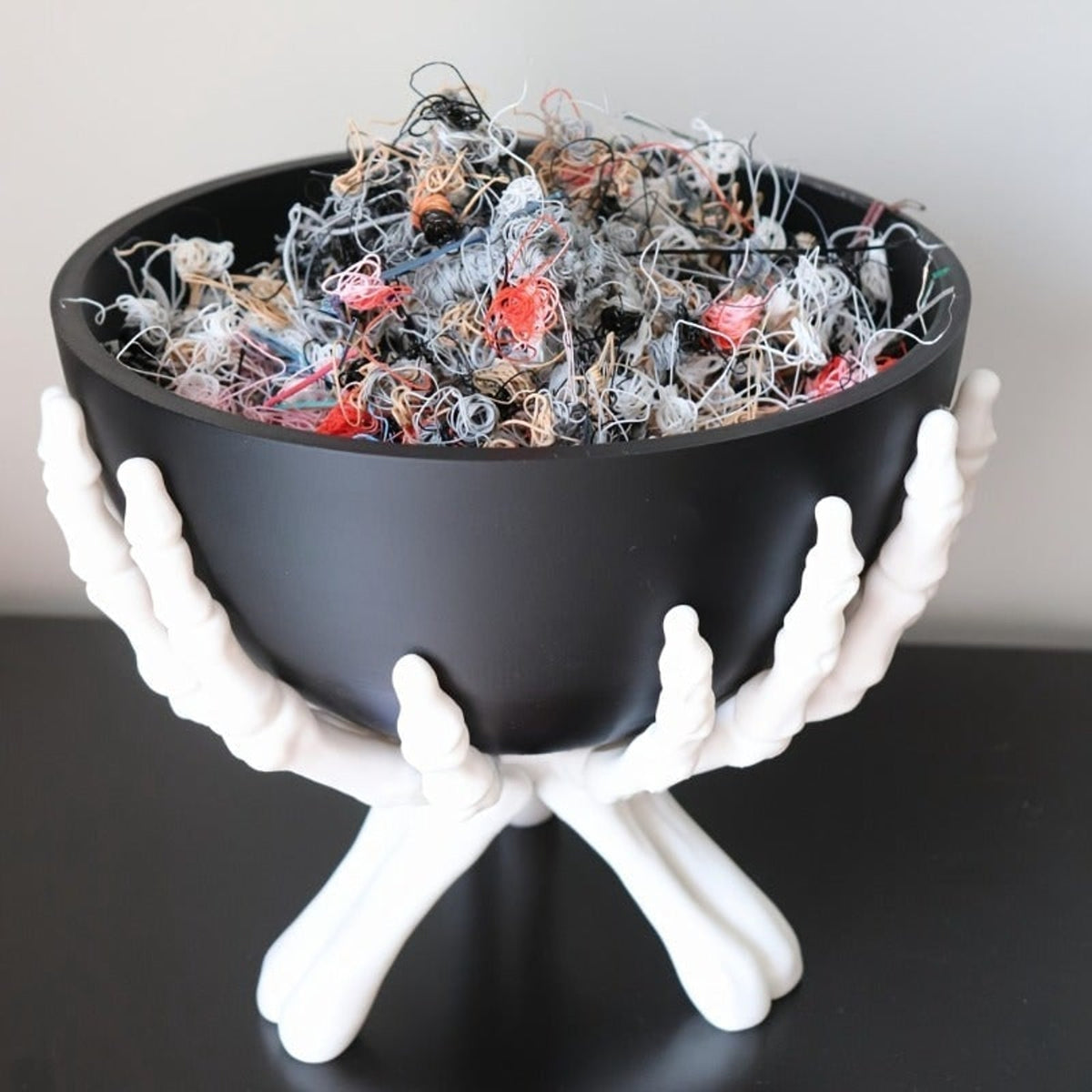 Halloween Skeleton Candy Bowl With White Hands And Gothic-inspired Decor - Image 2