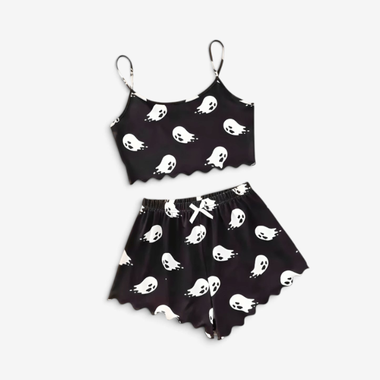 Halloween Sleepwear Set Women's Ghost Print Crop Top And Shorts Lounge - Image 1