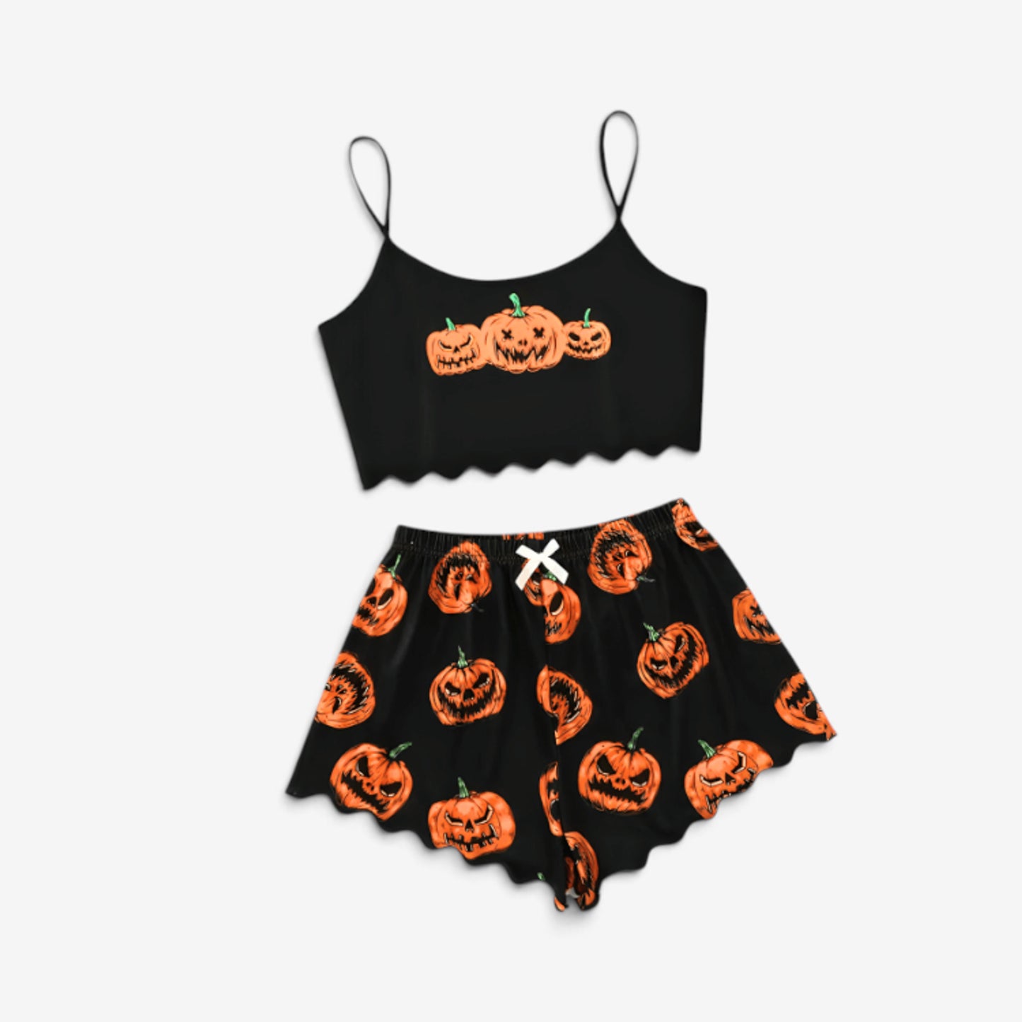 Halloween Sleepwear Set Women's Ghost Print Crop Top And Shorts Lounge - Image 2