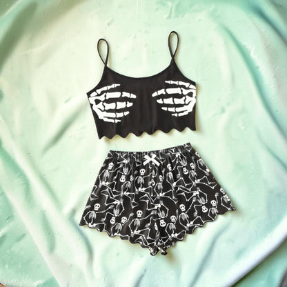 Halloween Sleepwear Set Women's Ghost Print Crop Top And Shorts Lounge - Image 8