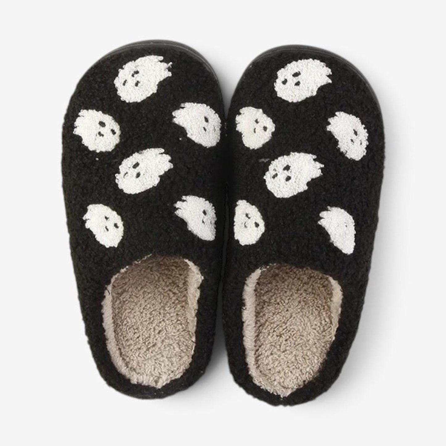 Halloween Slippers Ghost Pattern Indoor Plush Lined Cozy Slip On Unisex - Image 1