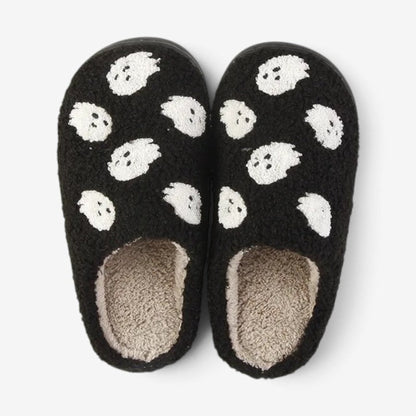 Halloween Slippers Ghost Pattern Indoor Plush Lined Cozy Slip On Unisex - Image 1