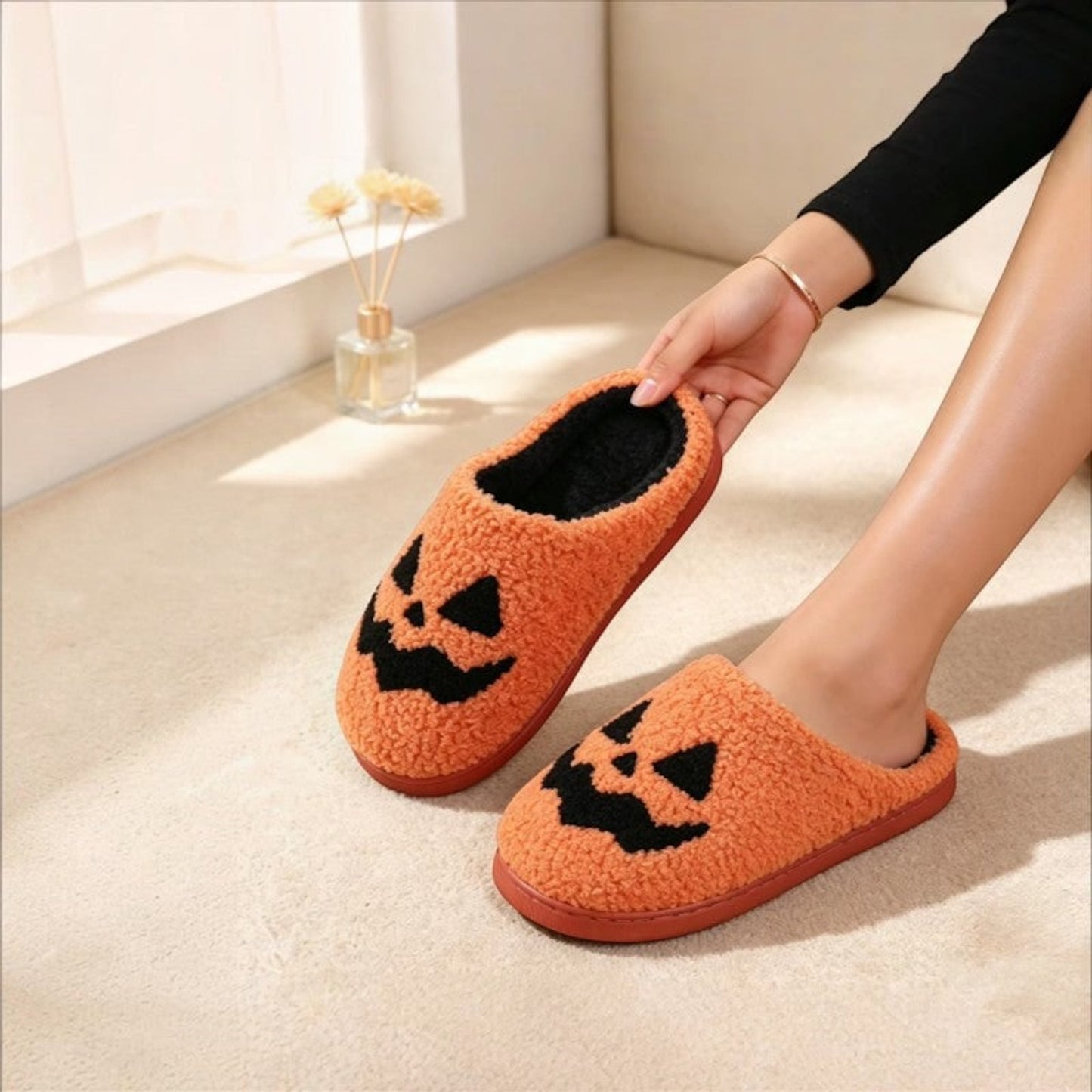 Halloween Slippers Pumpkin Face Closed Toe Indoor Comfort House Shoes Unisex - Image 4