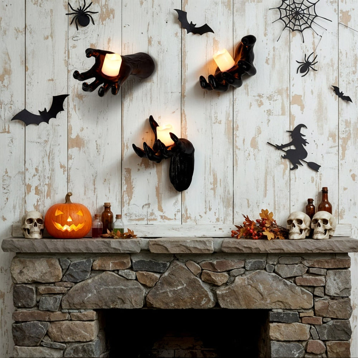 Halloween Wall Decoration Featuring Reaching Hand With Warm LED Candle Mounted Decor With Soft PVC And Cell Batteries - Image 2