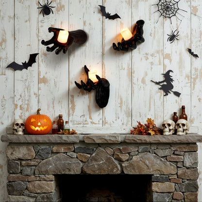 Halloween Wall Decoration Featuring Reaching Hand With Warm LED Candle Mounted Decor With Soft PVC And Cell Batteries - Image 2