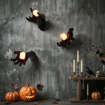 Halloween Wall Decoration Featuring Reaching Hand With Warm LED Candle Mounted Decor With Soft PVC And Cell Batteries - Image 6