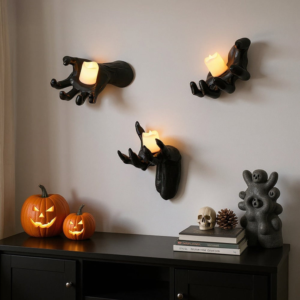 Halloween Wall Decoration Featuring Reaching Hand With Warm LED Candle Mounted Decor With Soft PVC And Cell Batteries - Image 7