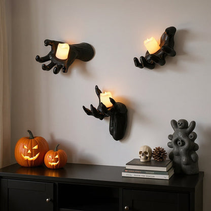 Halloween Wall Decoration Featuring Reaching Hand With Warm LED Candle Mounted Decor With Soft PVC And Cell Batteries - Image 7