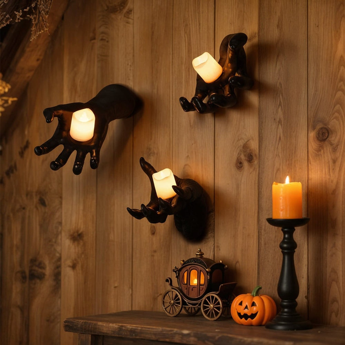 Halloween Wall Decoration Featuring Reaching Hand With Warm LED Candle Mounted Decor With Soft PVC And Cell Batteries - Image 4