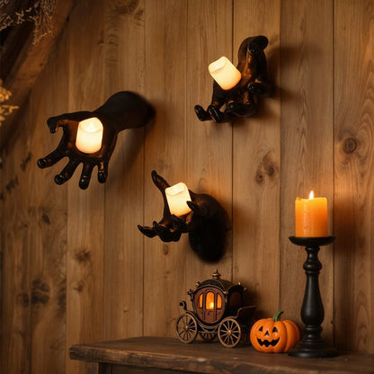 Halloween Wall Decoration Featuring Reaching Hand With Warm LED Candle Mounted Decor With Soft PVC And Cell Batteries - Image 4