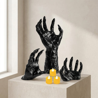 Halloween Wall Decoration Featuring Reaching Hand With Warm LED Candle Mounted Decor With Soft PVC And Cell Batteries - Image 1