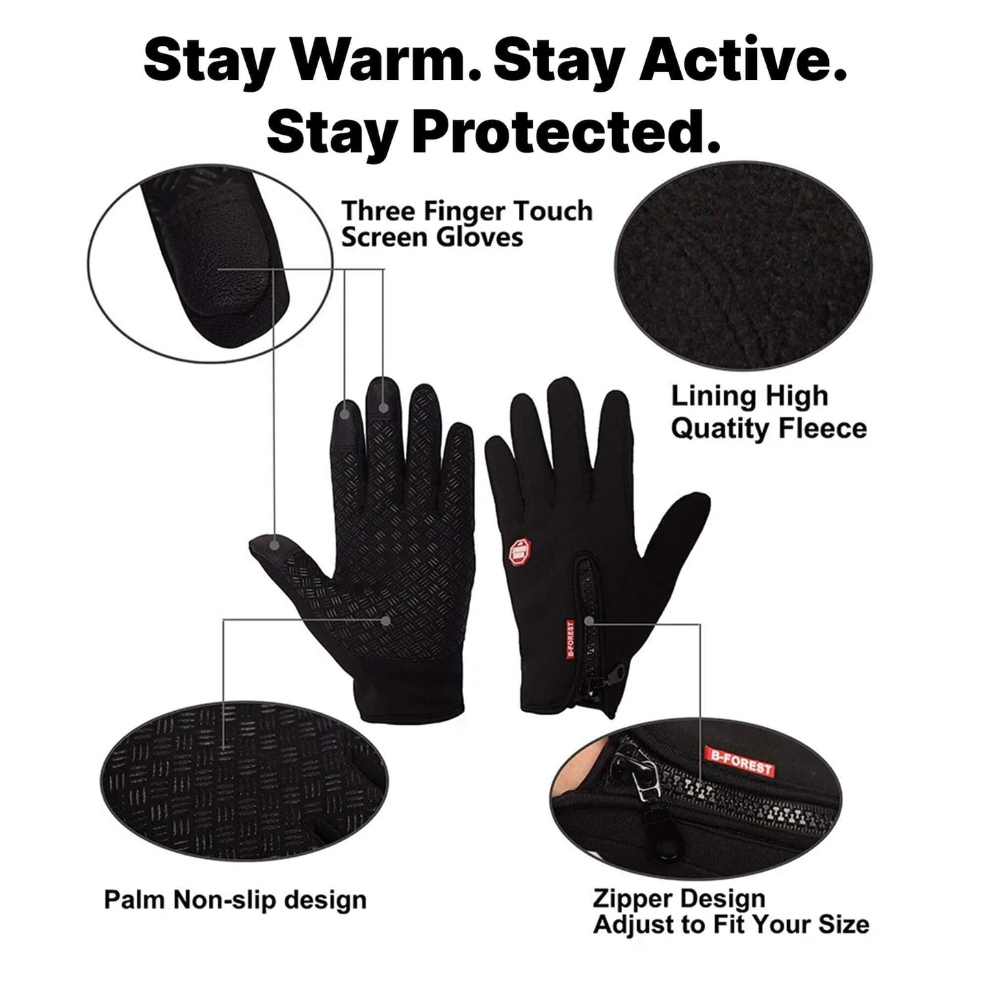 Heated Gloves For Winter Thermal Ladies Snow Ski Cycling With Zipper And Touchscreen Fingertips - Image 7