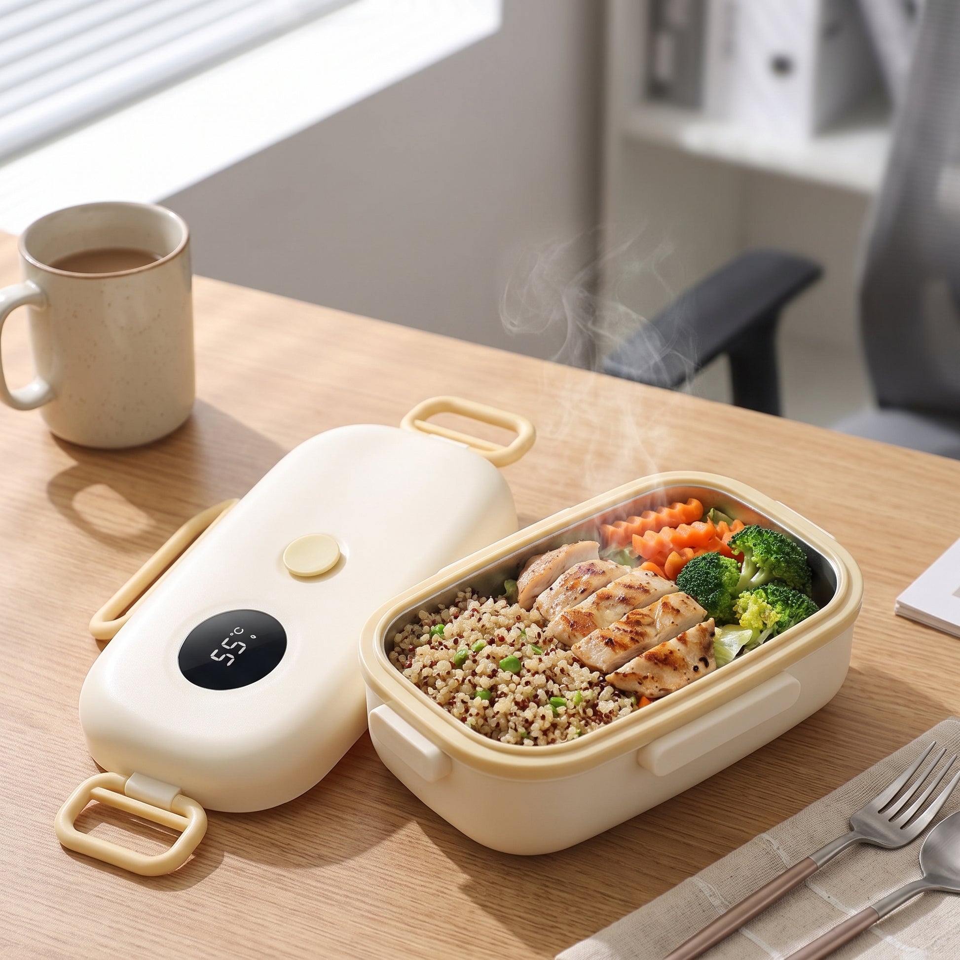 Lunch Box Portable Heated Food Warmer Digital Temperature Display - in-use