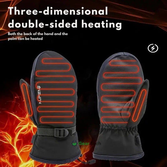 Heated Mittens Waterproof Electric Winter Warm Black Adjustable - Image 2