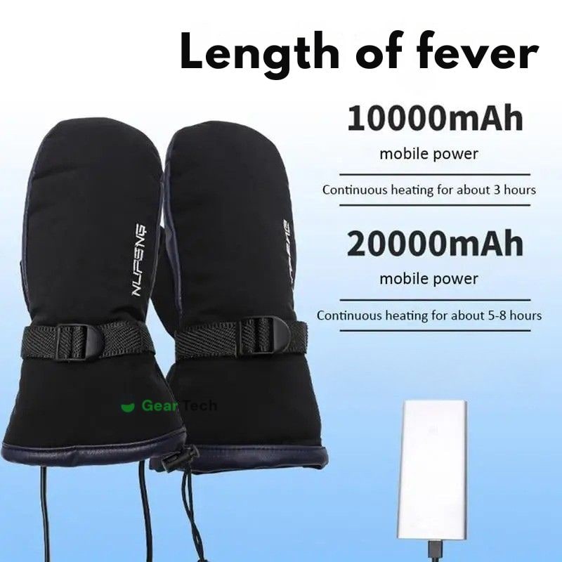 Heated Mittens Waterproof Electric Winter Warm Black Adjustable - Image 3