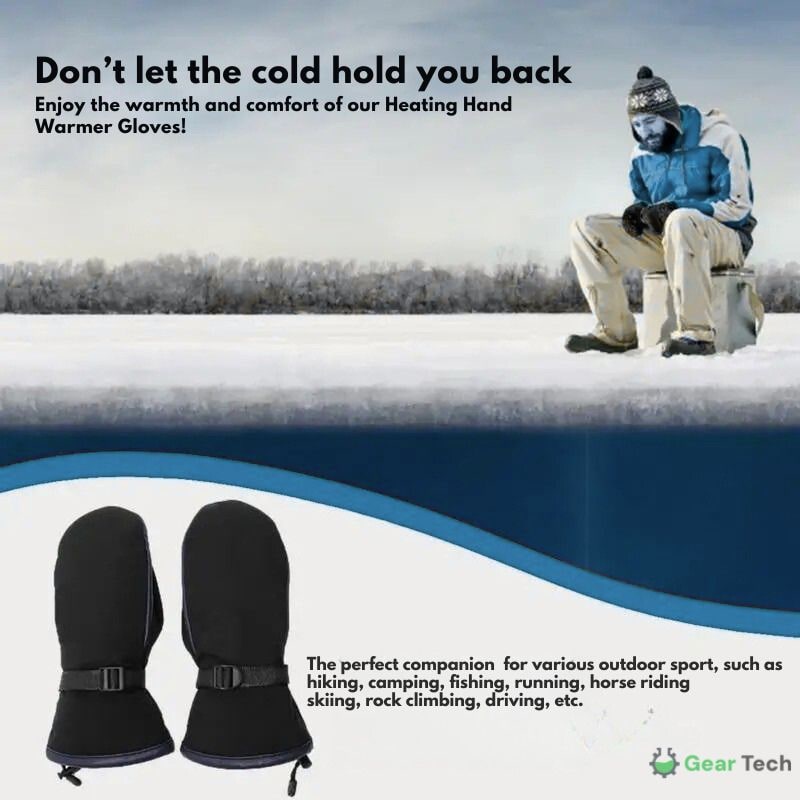 Heated Mittens Waterproof Electric Winter Warm Black Adjustable - Image 5