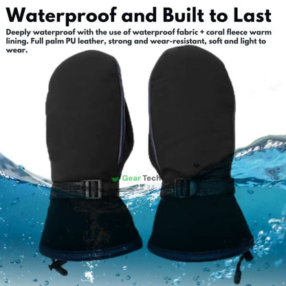 Heated Mittens Waterproof Electric Winter Warm Black Adjustable - Image 6